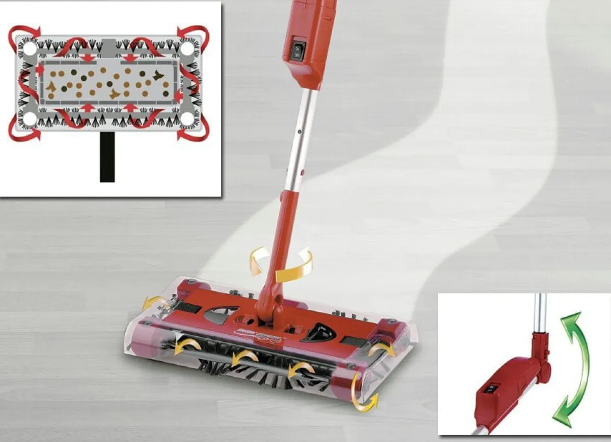 New BADER Swivel Sweeper Akku-Besen mit Power-Akku ROT