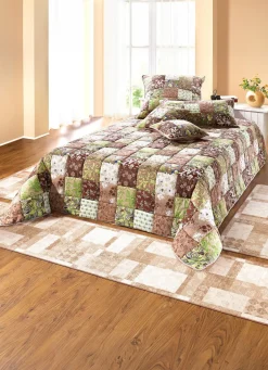 BADER Tagesdecken und Kissenbezüge in Patchwork-Optik aus Baumwolle BRAUN