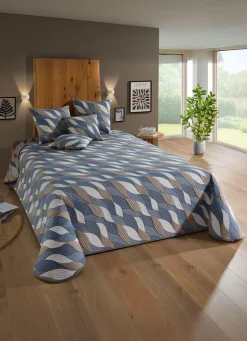 Hot BADER Tagesdecke und Kissenbezüge in Jacquard-Qualität BLAU