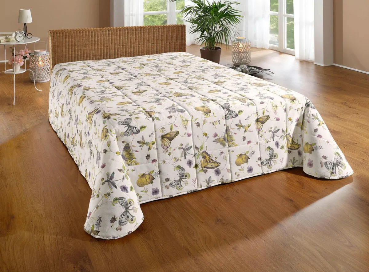 New BADER Tagesdecke und Kissenbezüge mit Schmetterlingsmotive BEIGE