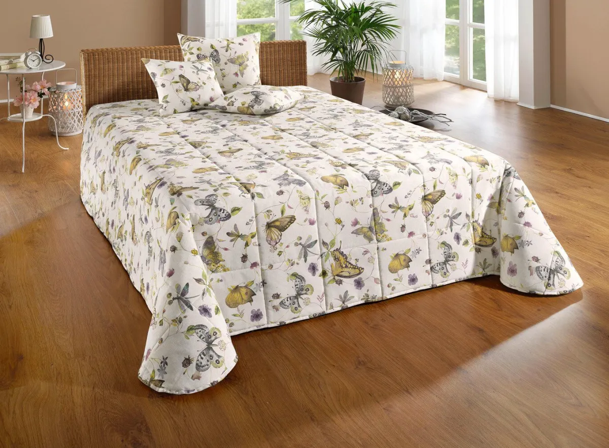 New BADER Tagesdecke und Kissenbezüge mit Schmetterlingsmotive BEIGE