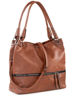 New BADER Tasche mit trendigen Ziernieten COGNAC