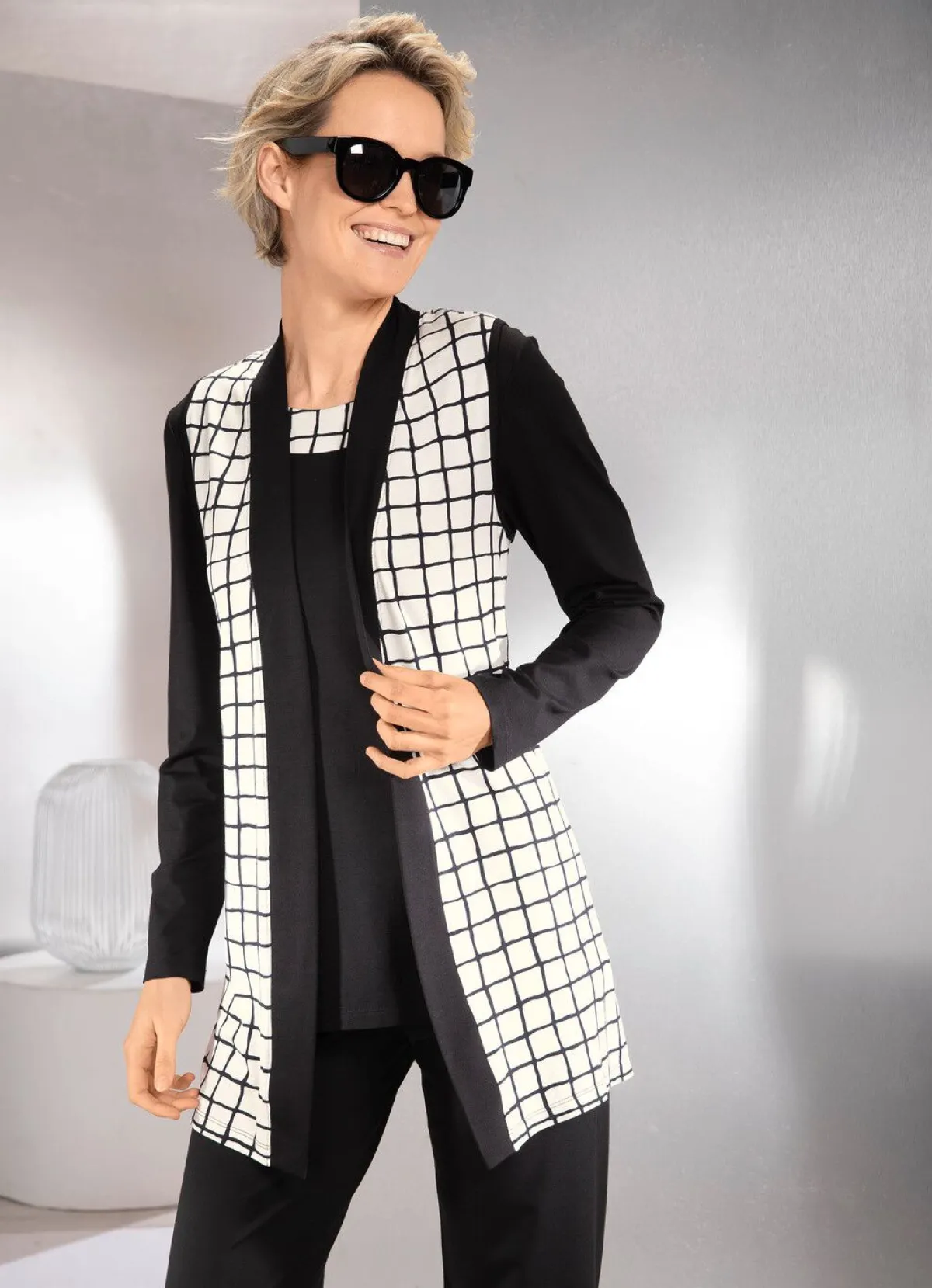 New BADER 2-teiliges Set bestehend aus Weste und Shirt SCHWARZ-ECRU