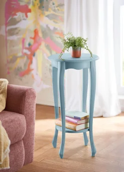 Outlet BADER Teilmassiver Beistelltisch aus Buchenholz PASTELLBLAU