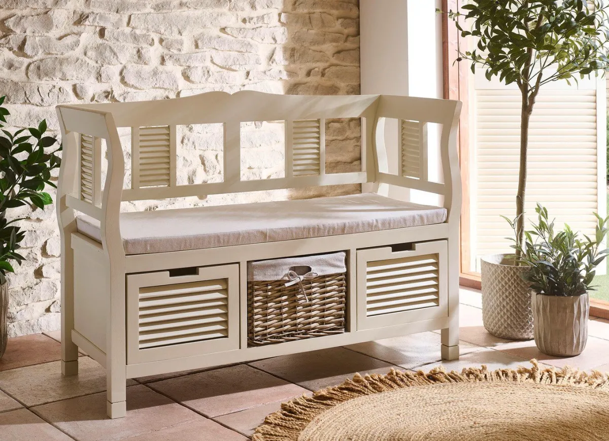 Hot BADER Teilmassive Sitzbank im Landhausstil WEISS