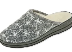 Hot BADER Textil-Pantoffel mit schöner Stickerei HELLGRAU