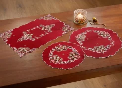 Outlet BADER Tischdecke mit aufwendigen Stickereien ROT