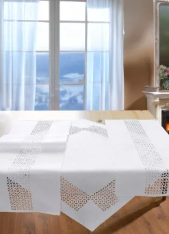 Hot BADER Tischdecke mit dekorativer Lochstanzung WEISS