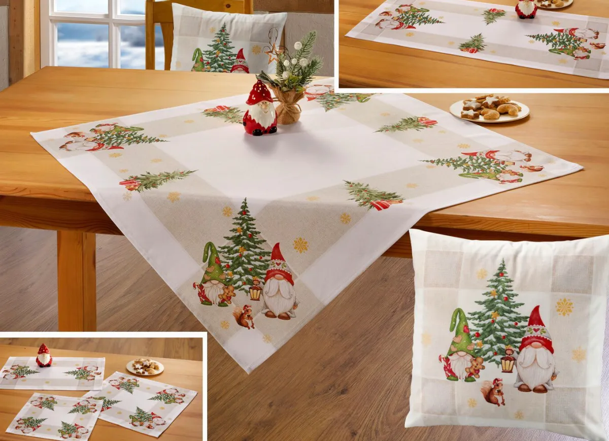 Online BADER Tischdecke mit weihnachtlichem Wichteldessin NATUR-BUNT