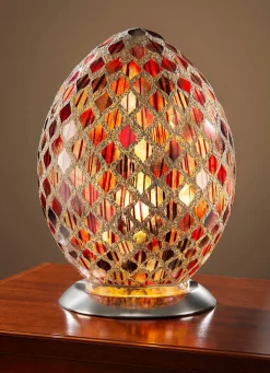 New BADER Tischleuchte in Eiform mit faszinierendem Mosaik-Effekt ROT-GOLD