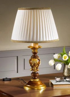 New BADER Tischleuchte mit echt Blattgold NUSSBAUM-GOLD