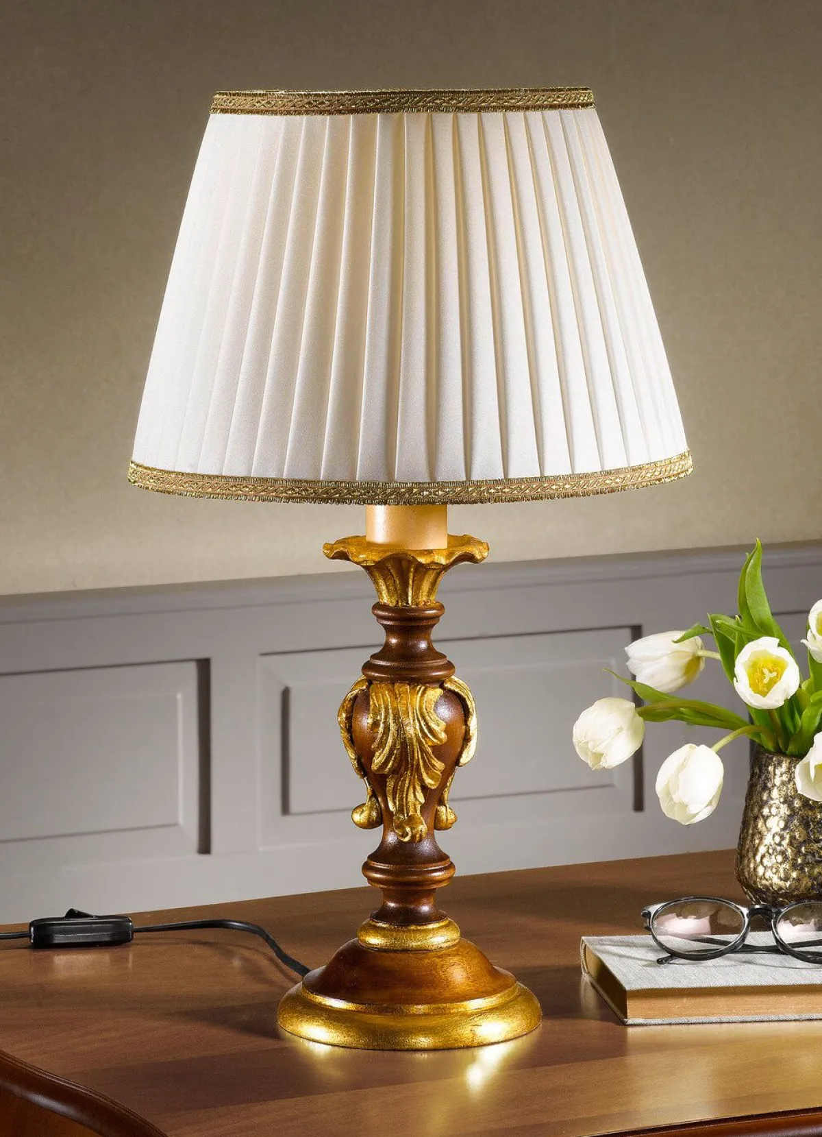 New BADER Tischleuchte mit echt Blattgold NUSSBAUM-GOLD