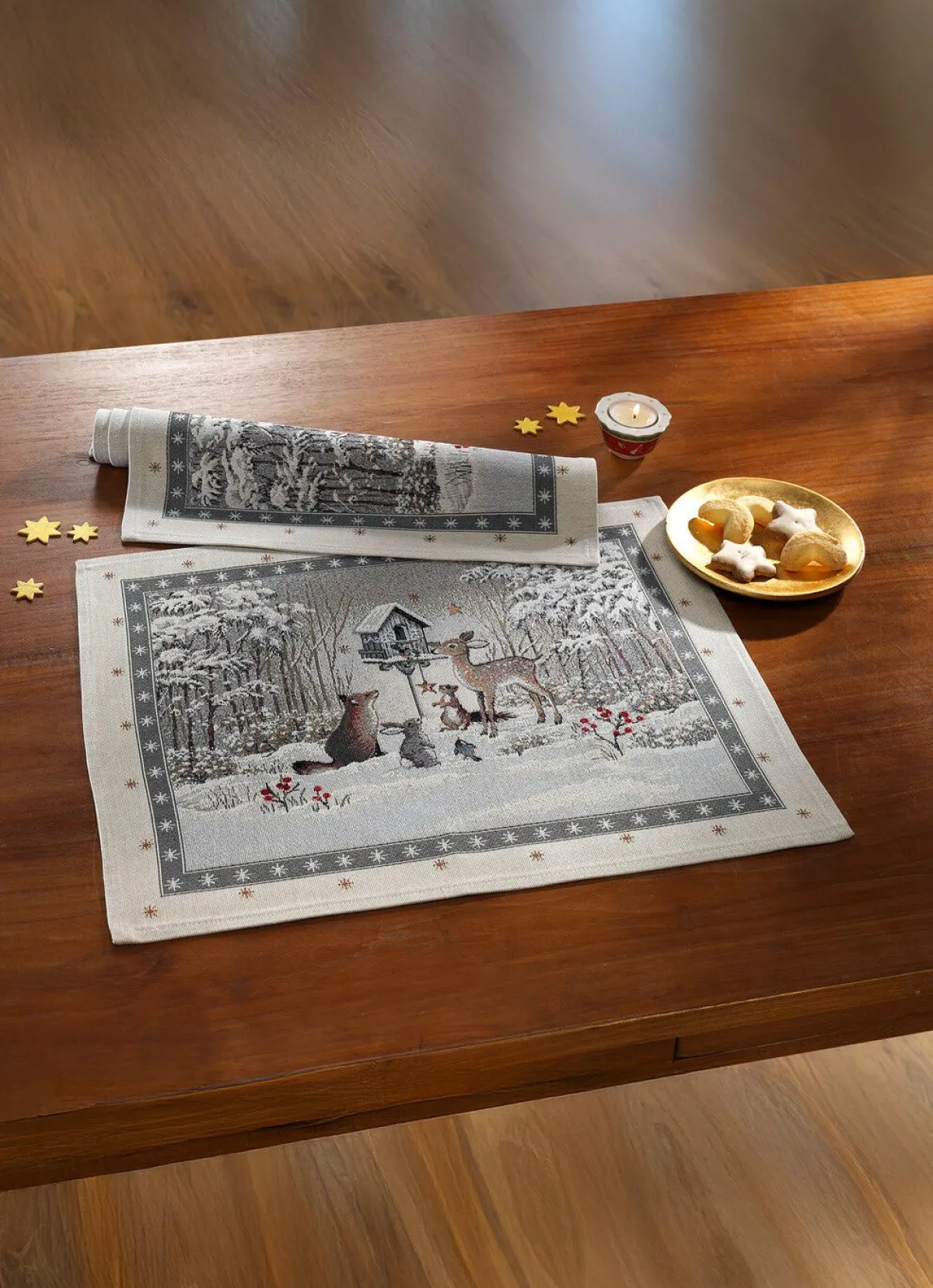New BADER Tisch- und Raumdekoration mit Winterlandschaft CREME
