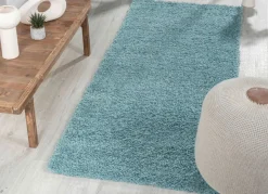 Discount BADER Traumhaft flauschige Brücken und Teppiche in Shaggy-Qualität HELLBLAU