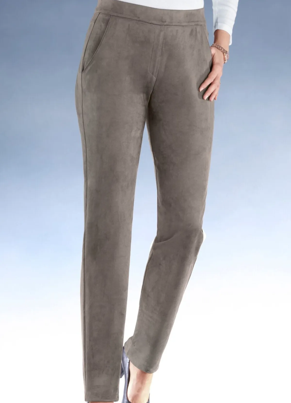 KLAUS MODELLE MADE IN GERMANY Trendige, samtweiche Hose TAUPE