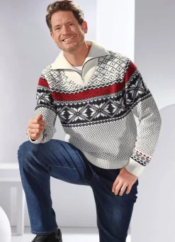 Sale BADER Troyer mit Norwegermuster WOLLWEISS-MARINE-ROT