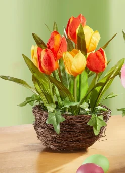BADER Tulpen im Weidekorb GELB-ORANGE
