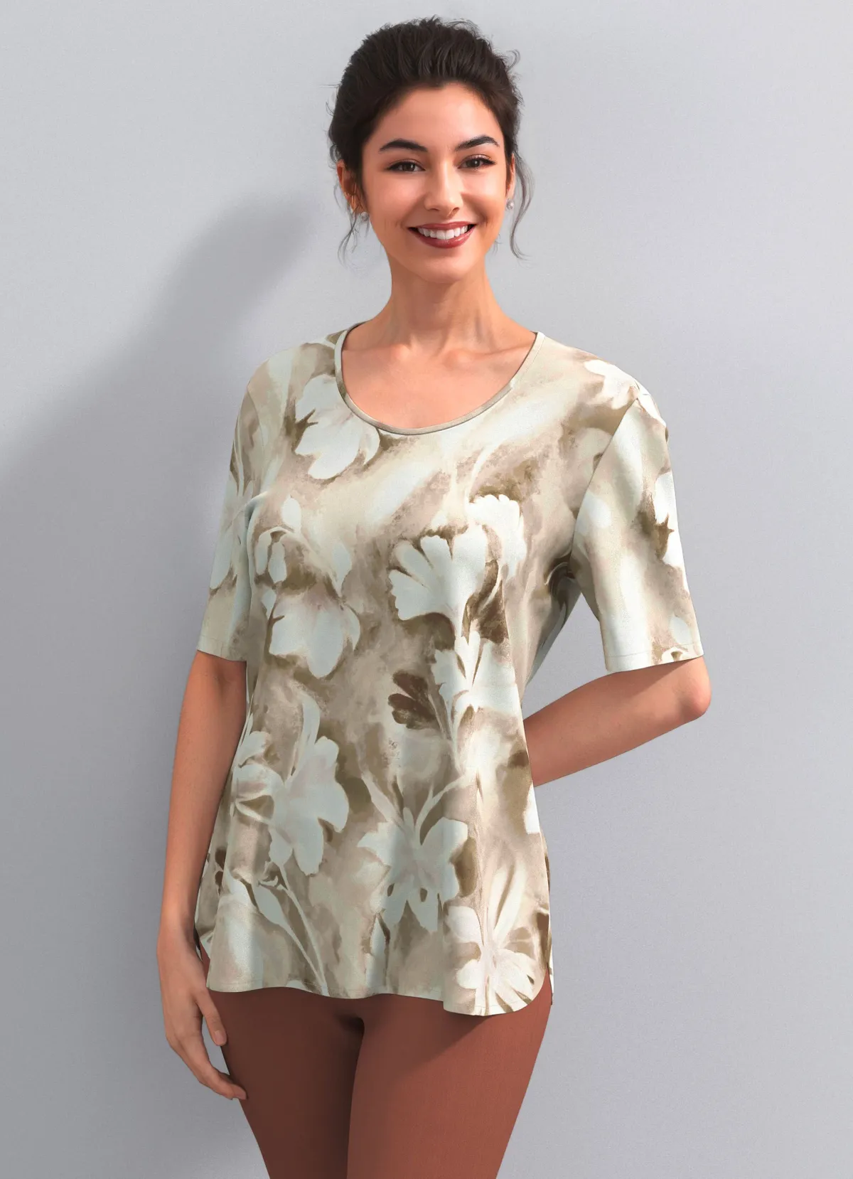 Discount BADER Tunika mit Bewegungsfalte TAUPE-ECRU-ROSENHOLZ-BUNT