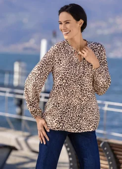 Best laurakent Tunika mit Bindebändchen BEIGE-TAUPE-SCHWARZ-BUNT