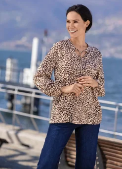 Best laurakent Tunika mit Bindebändchen BEIGE-TAUPE-SCHWARZ-BUNT