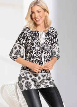 Outlet BADER Tunika mit Carmen-Ausschnitt SCHWARZ-BEIGE
