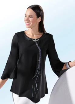 Sale BADER Tunika mit glänzenden Schmucksteinen SCHWARZ