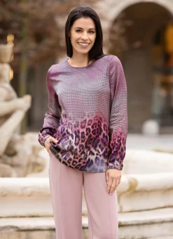 Hot laurakent Tunika mit Leo-Print AUBERGINE-ECRU-FUCHSIA-BUNT
