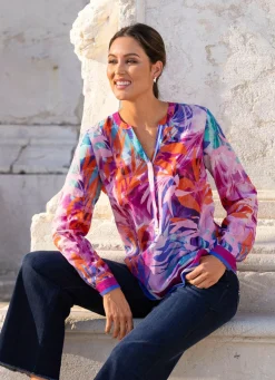 Sale laurakent Tunika mit schöner Bordüre KORALLE-FUCHSIA-FLIEDER-BUNT
