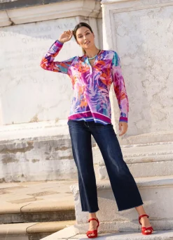 Sale laurakent Tunika mit schöner Bordüre KORALLE-FUCHSIA-FLIEDER-BUNT