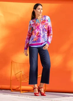Sale laurakent Tunika mit schöner Bordüre KORALLE-FUCHSIA-FLIEDER-BUNT