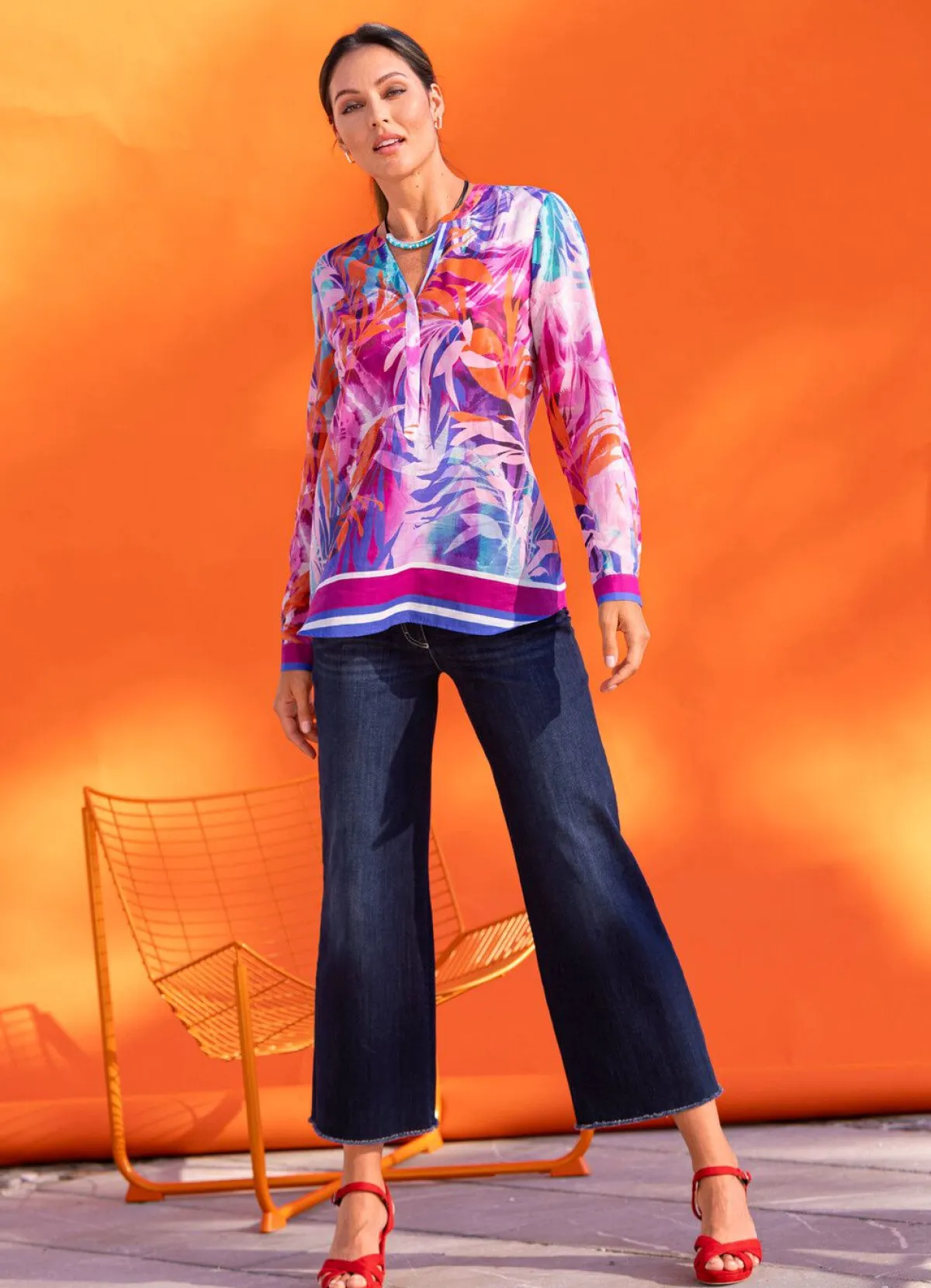 Sale laurakent Tunika mit schöner Bordüre KORALLE-FUCHSIA-FLIEDER-BUNT