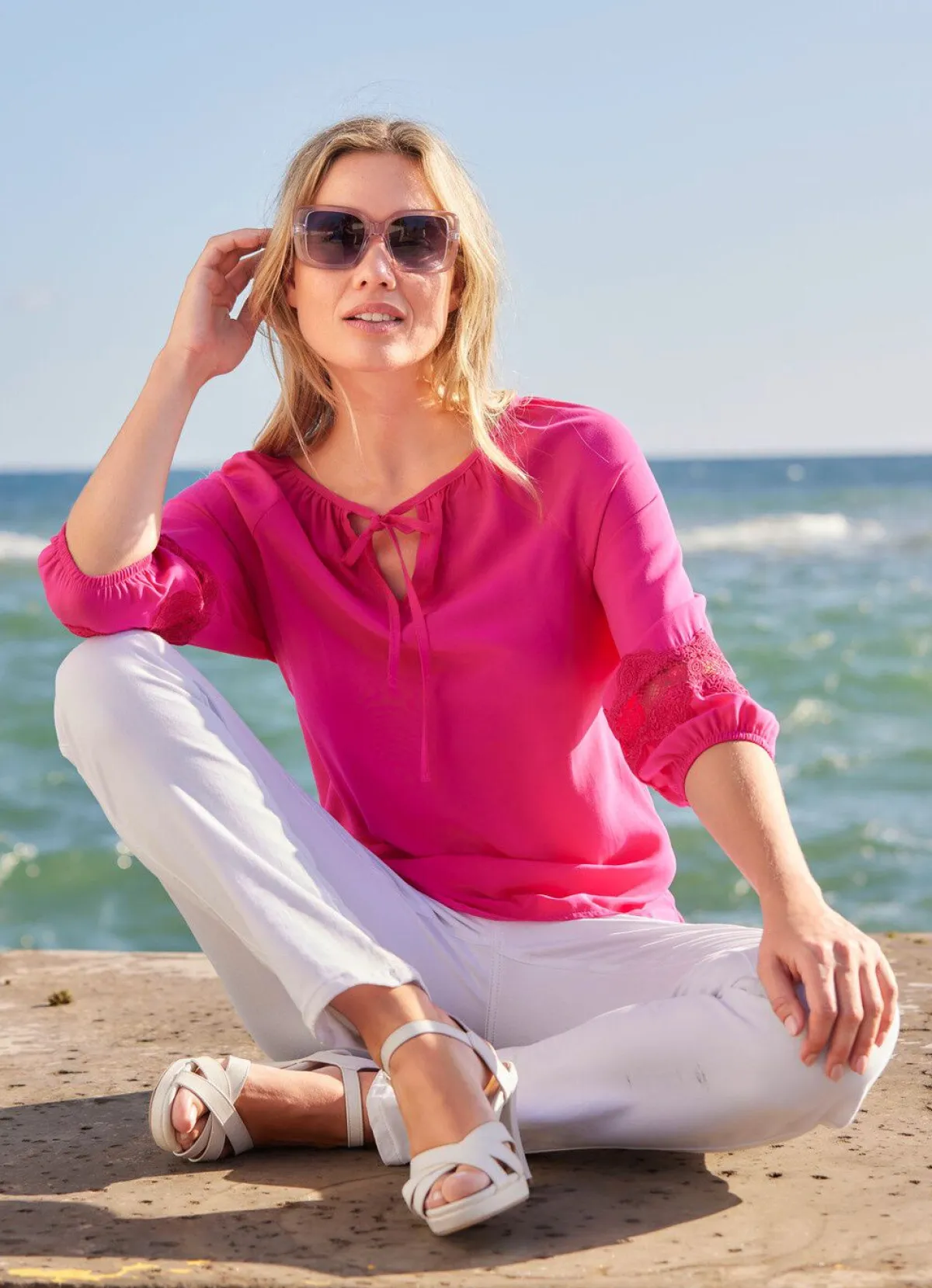 Sale laurakent Tunika mit Stickerei-Einsatz PINK