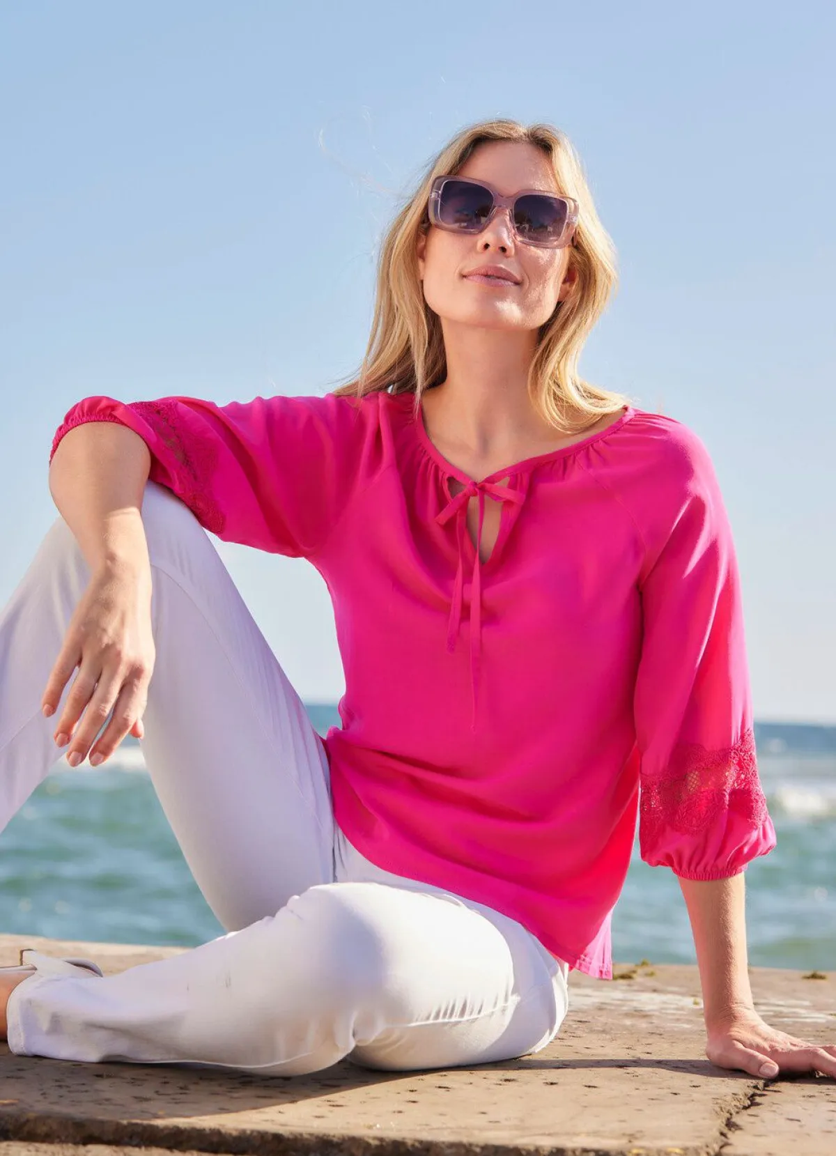 Sale laurakent Tunika mit Stickerei-Einsatz PINK