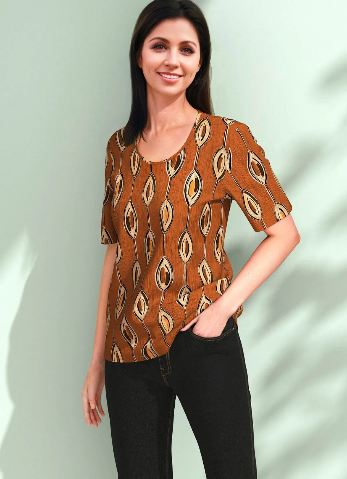 Discount KLAUS MODELLE MADE IN GERMANY Tunika mit Viskose BRAUN-BEIGE-SCHWARZ-BUNT