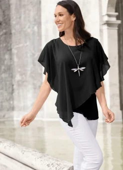 Hot BADER Unifarbene Poncho-Tunika SCHWARZ