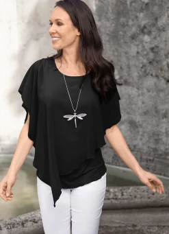 Hot BADER Unifarbene Poncho-Tunika SCHWARZ