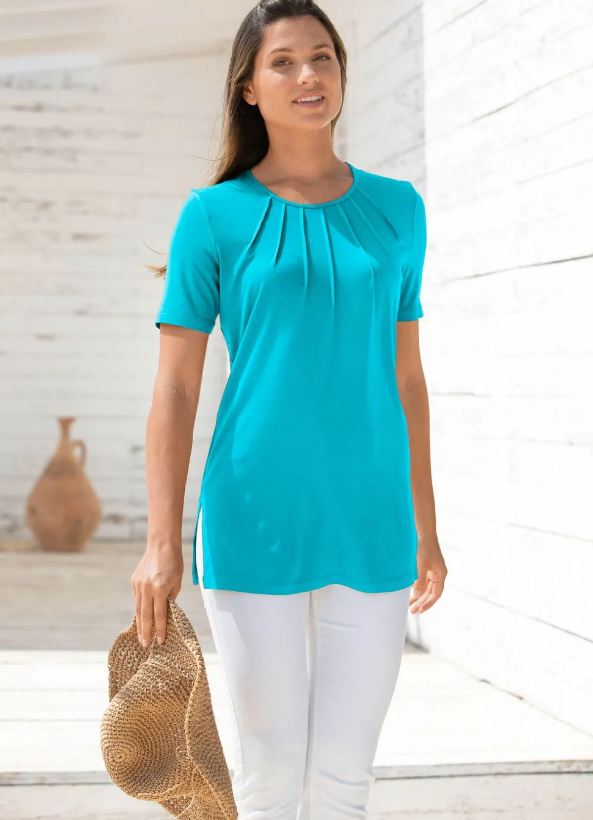 Outlet BADER Unifarbene Shirt-Tunika TÜRKIS