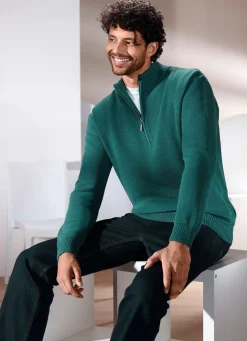 Best BADER Unifarbener Stehkragenpullover in 3 Farben PETROL