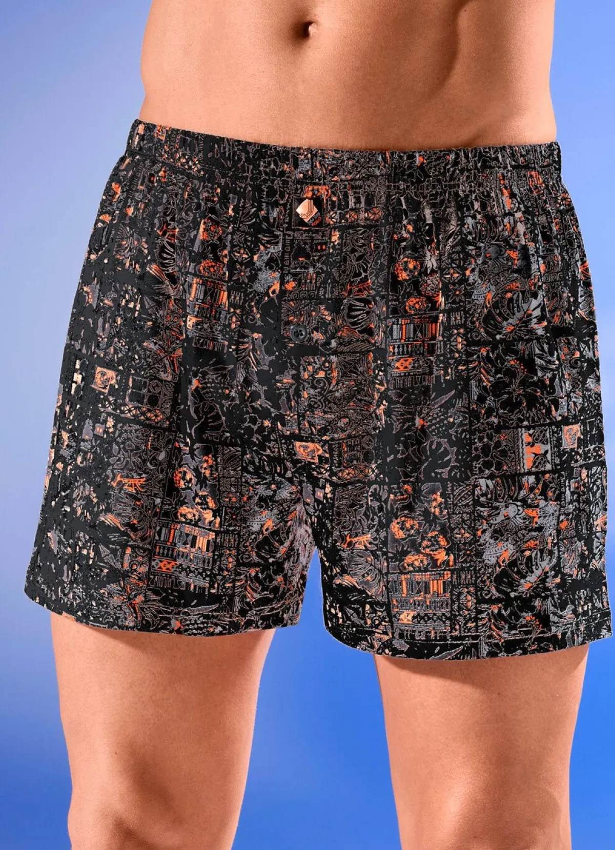 Online BADER Viererpack Boxershorts mit Alloverdessin 2X SAND-GRAU-ORANGE, 2X GRAU-SCHWARZ-ORANGE