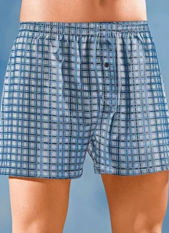 Best BADER Viererpack Boxershorts mit Eingriff, bunt kariert 2X NAVY-BUNT, 2X STEINGRAU-BUNT