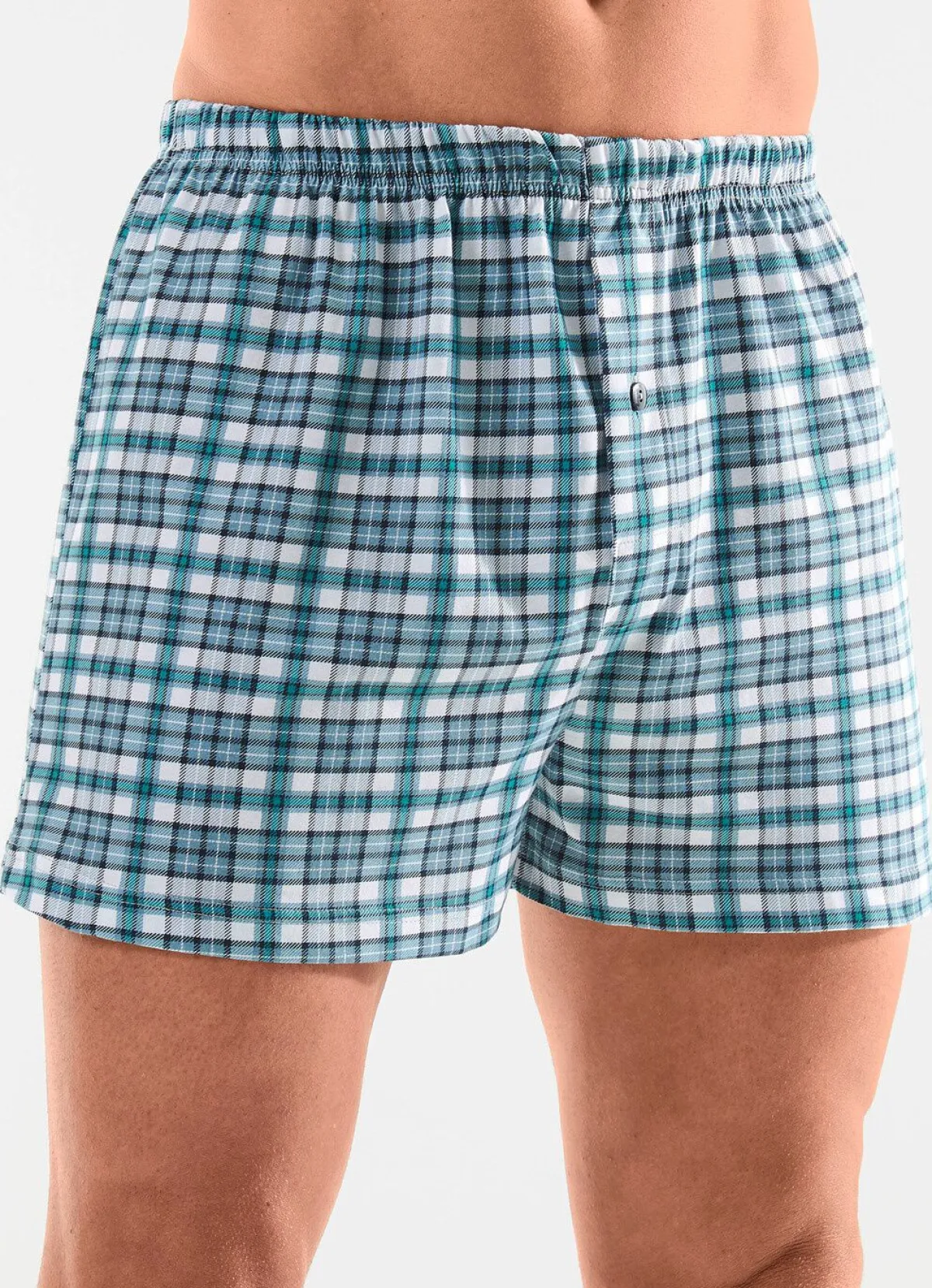 Discount BADER Viererpack Boxershorts mit knöpfbarem Eingriff 2X PETROL-WEISS, 2X UNI SCHWARZ
