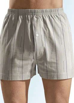 Clearance BADER Viererpack Boxershorts, mit Eingriff, uni gestreift 2X KITT-BUNT, 2X STAHLBLAU-BUNT
