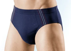 Clearance BADER Viererpack Slips, uni mit seitlichen Kontrasten 2X MARINE-ROT-ECRU, 2X MARINE-ORANGE-TÜRKIS