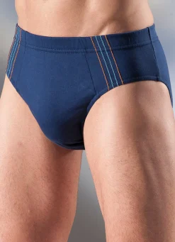 Clearance BADER Viererpack Slips, uni mit seitlichen Kontrasten 2X MARINE-ROT-ECRU, 2X MARINE-ORANGE-TÜRKIS