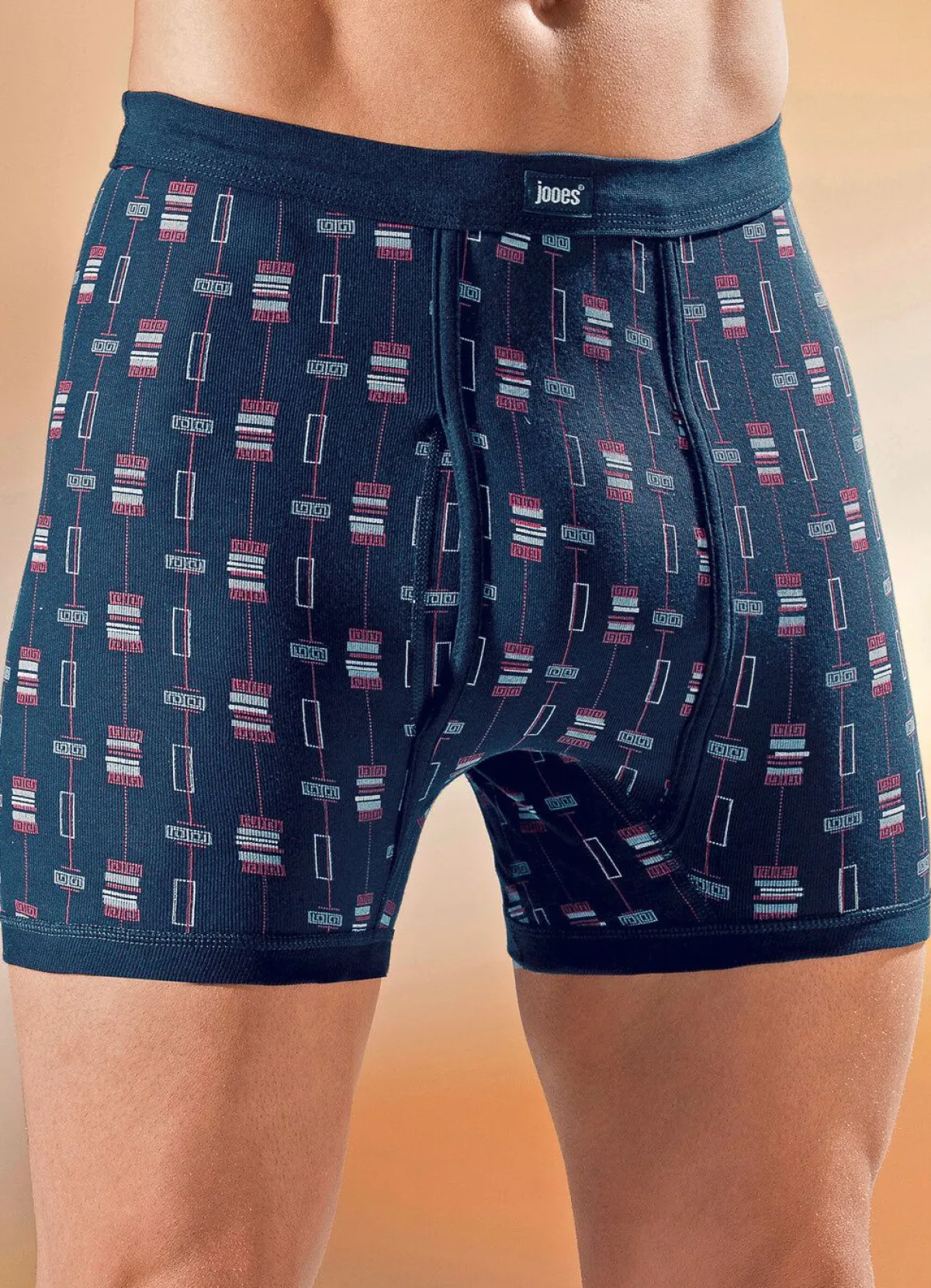 New BADER Viererpack Unterhosen mit paspeliertem Eingriff, allover dessiniert 2X SCHWARZ-BUNT, 2X MARINE-BUNT