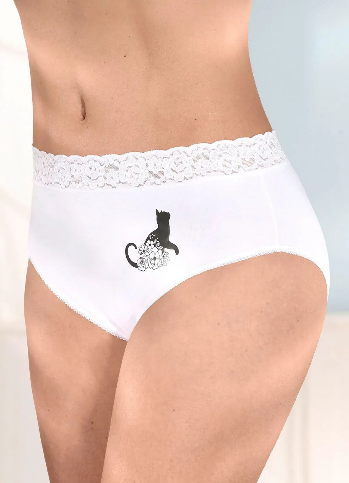 Hot BADER Viererpack Slips mit Katzenmotiv WEISS