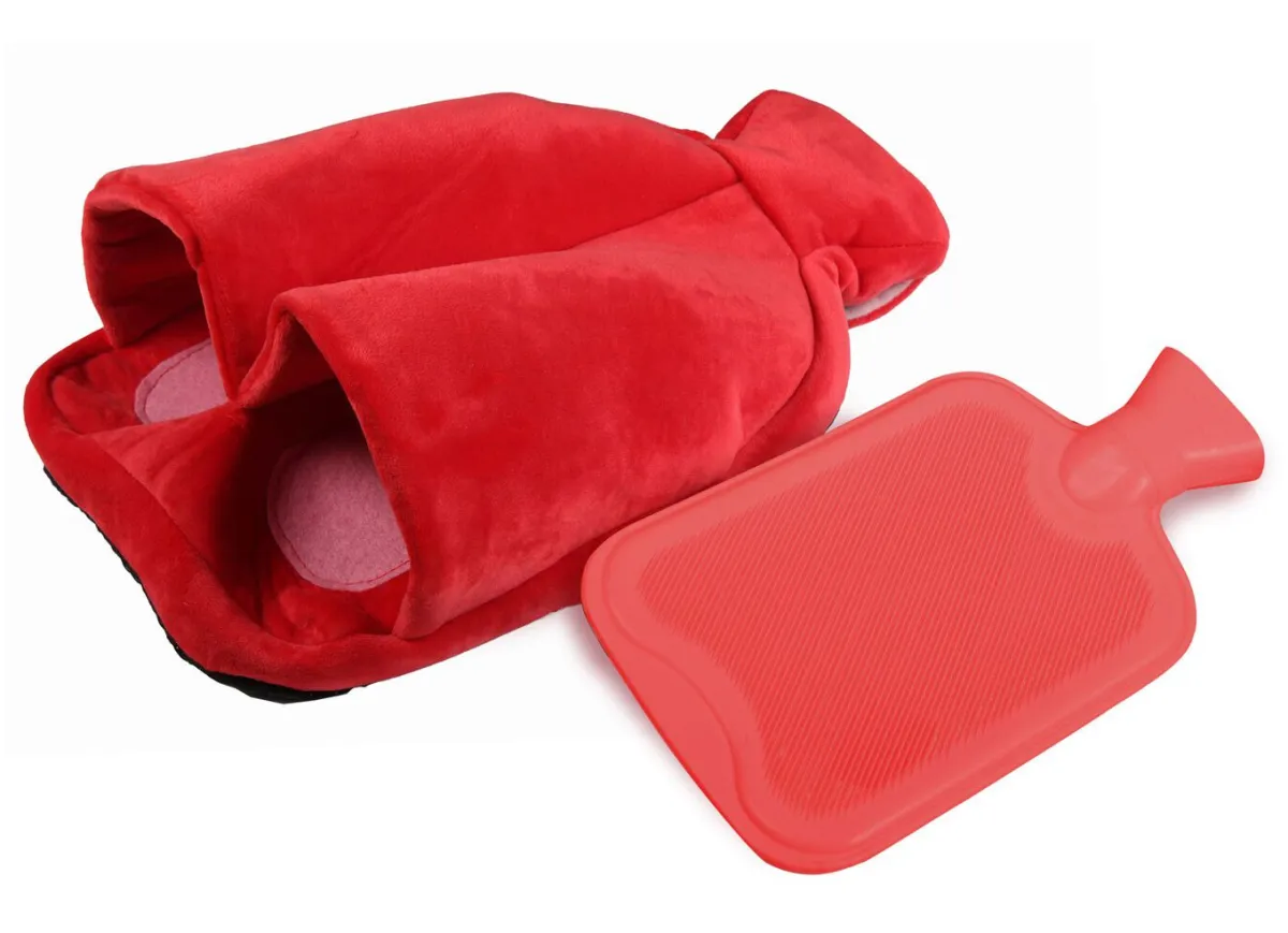 New BADER Vital Comfort Fuß-Wärmflasche mit sanftem Fleece-Bezug ROT
