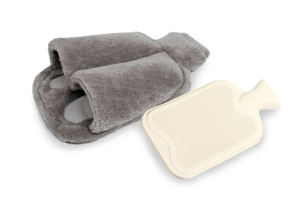 New BADER Vital Comfort Fuß-Wärmflasche mit sanftem Fleece-Bezug GRAU