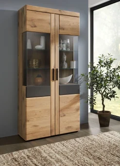 Outlet BADER Vitrine mit anthrazitfarbenen Elementen EICHE-ANTHRAZIT