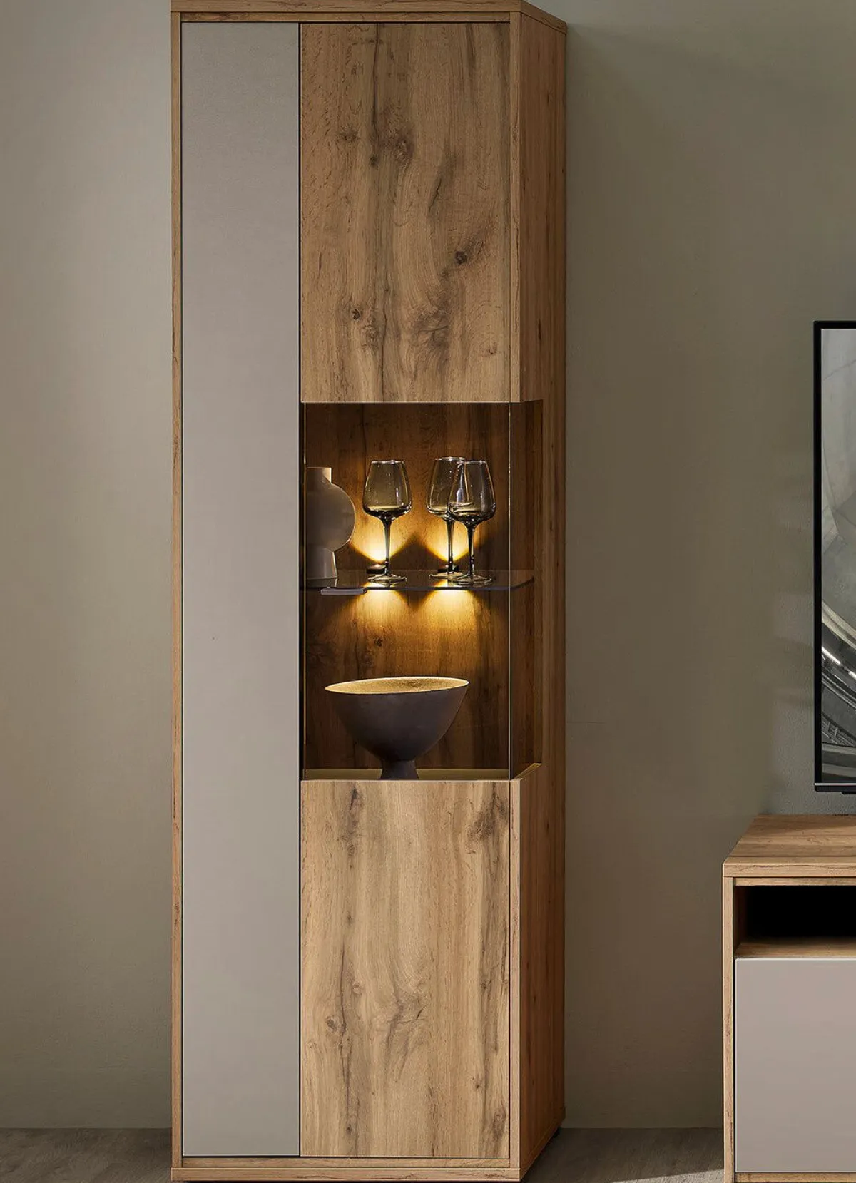 Sale BADER Vitrine mit LED-Beleuchtung EICHE ALTHOLZ-KASCHMIR